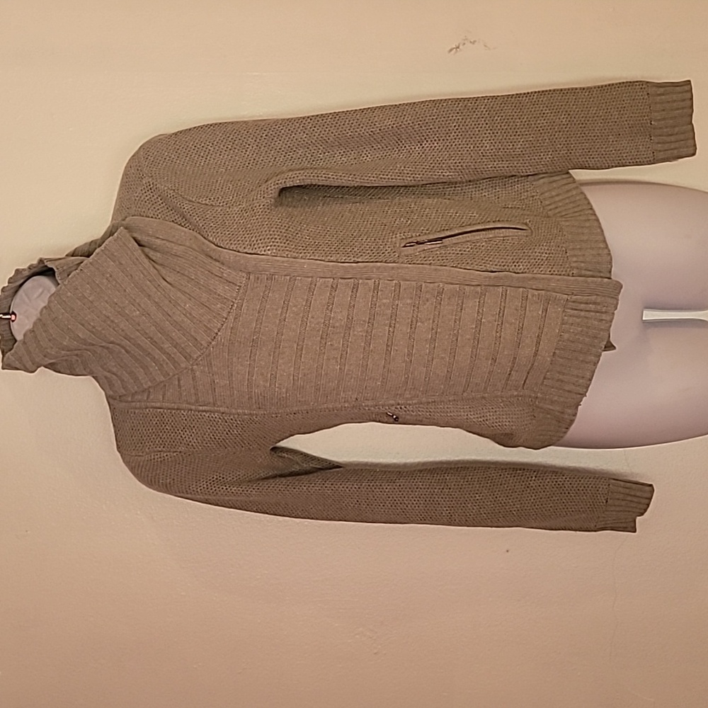 New York & Company Gray Cowl Neck Sweater with Ribbed Detailing